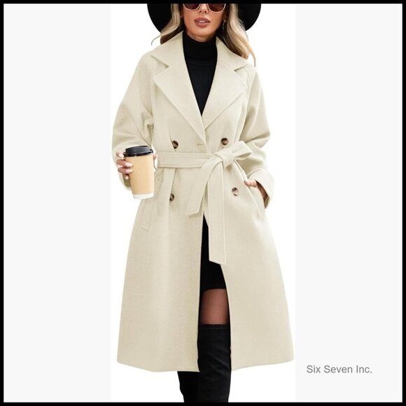 Jackets & Blazers - Wool Blend Pea Coat with Belt, Double Breasted Trench Coat